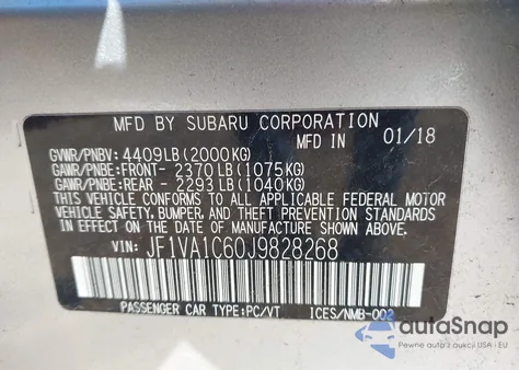 2018 Subaru Wrx Premium from USA, damaged, VIN JF1VA1C60J9828268